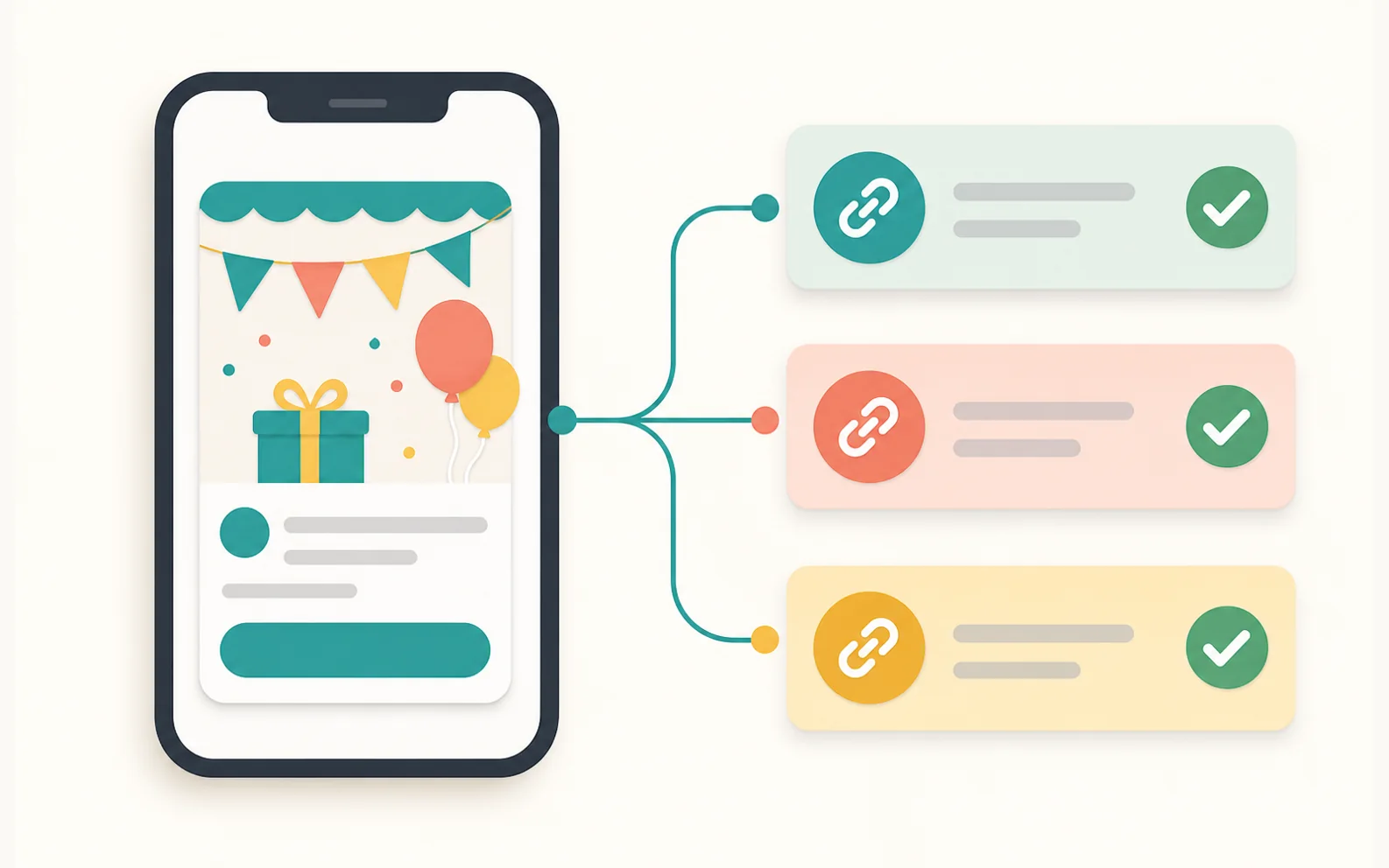 Online RSVP link illustration connecting guest groups to a host dashboard.