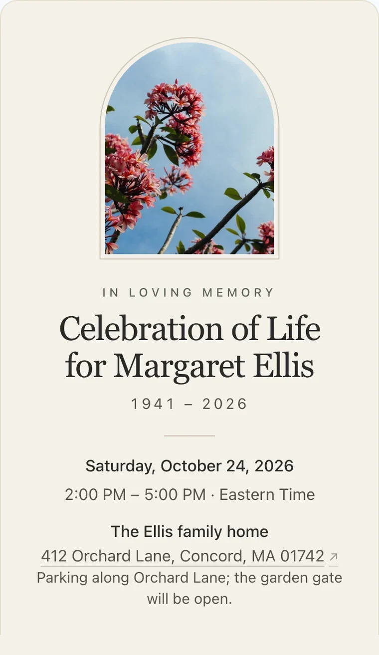 Ivory Remembrance style: a celebration of life invitation on a phone, with a framed photo above the name, "In loving memory," and the years 1941 – 2026