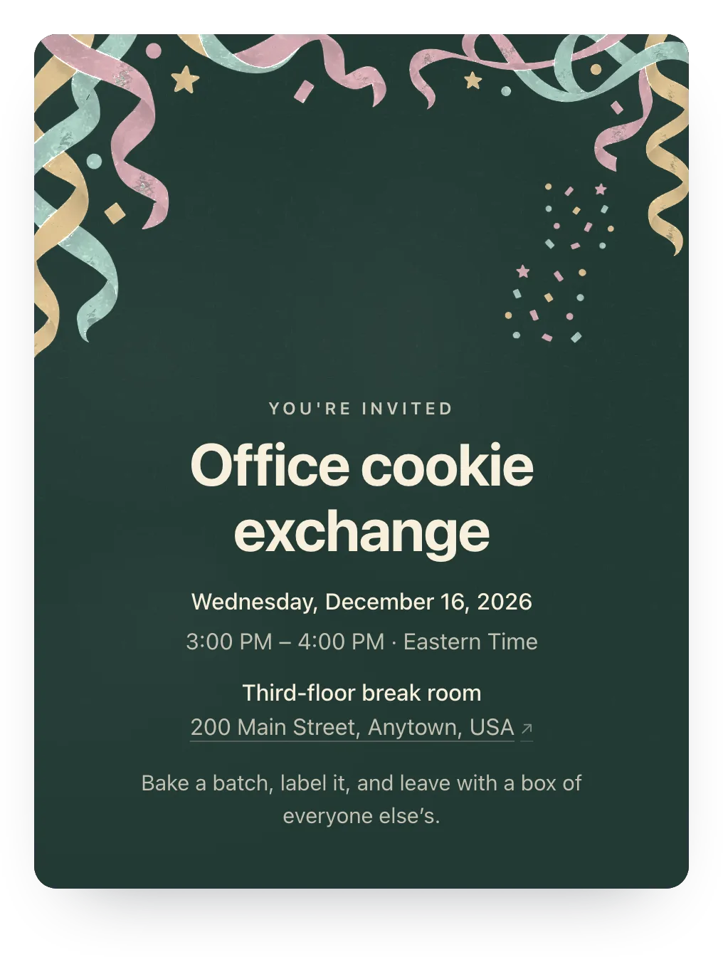 Confetti office cookie exchange invitation in Forest Fête: “Office cookie exchange”
