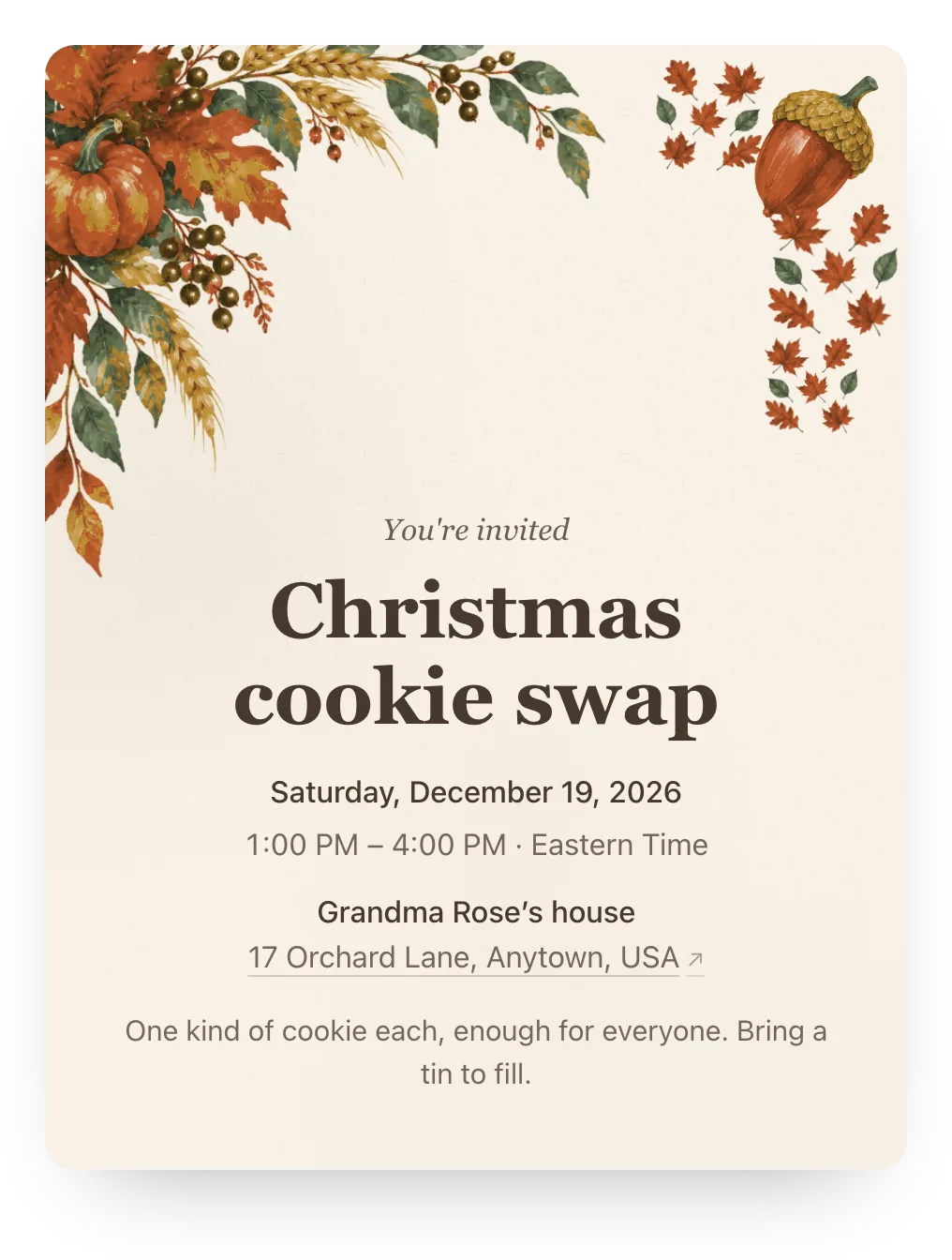 Harvest Christmas cookie swap invitation in Hearth: “Christmas cookie swap”